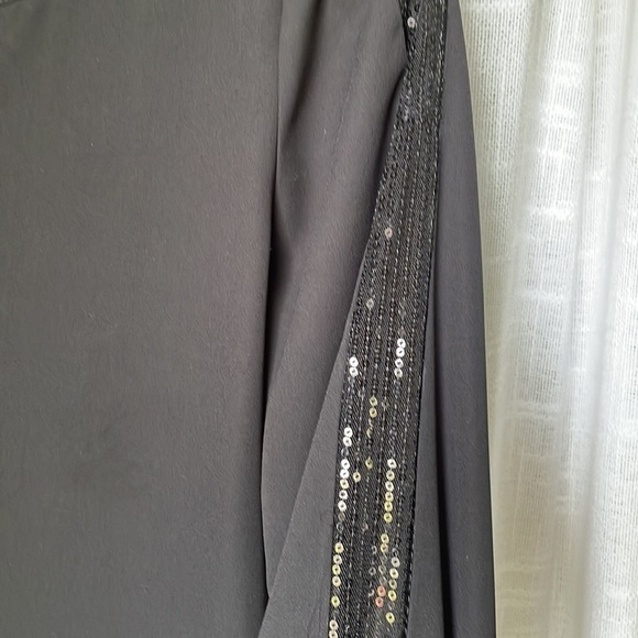 CATO Black Tunic Blouse Sequin Sleeves Back Pleats Hi Low Cocktail Party Women S - Picture 4 of 6